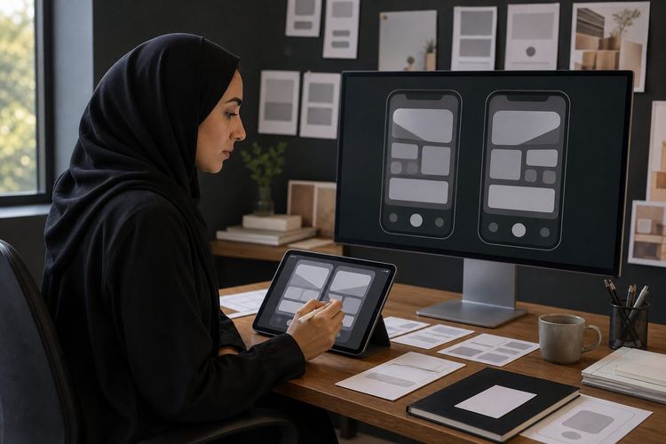 A designer working on an Arabic user interface layout