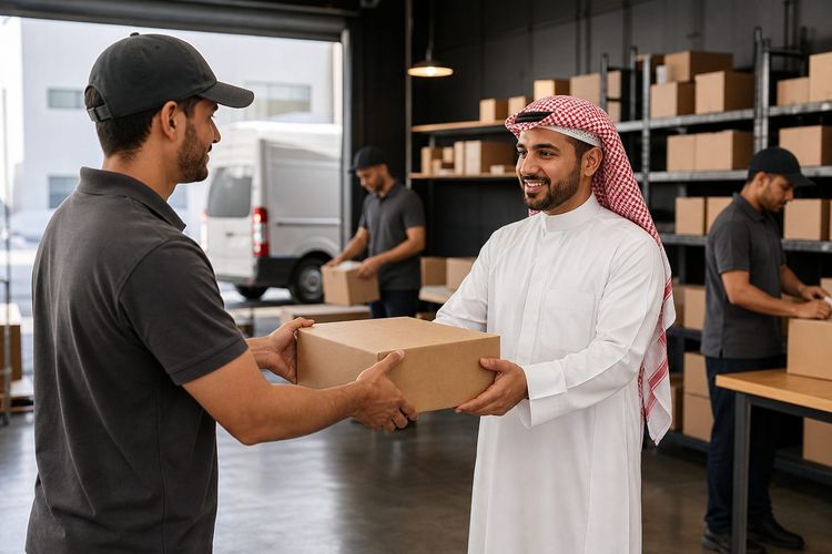 Parcels being handed over during a delivery